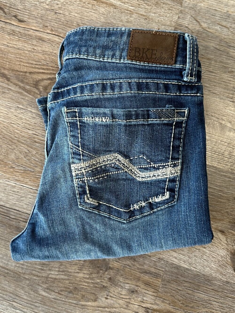 Buckle Women's Boot Cut Jeans - Blue with White Stitching